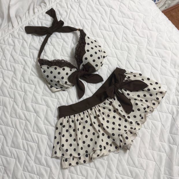 브라운 도트 비키니 빈티지 라떼갸루 히메오네 리즈리사 수영복