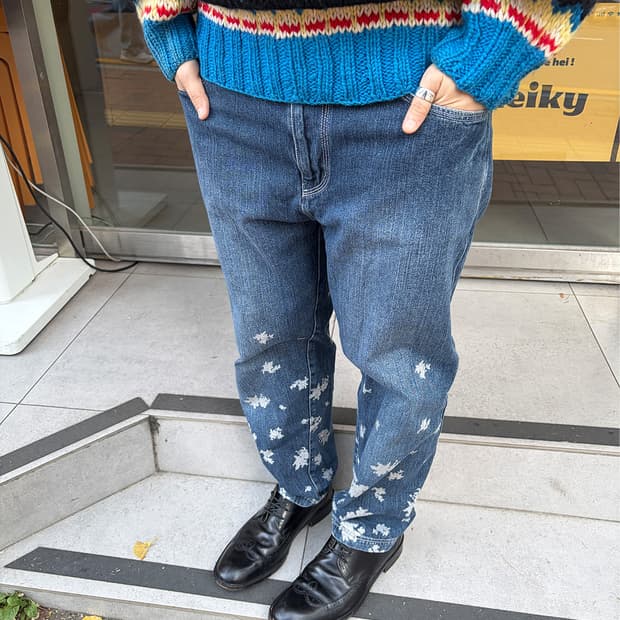 빈티지 플라워 패턴 데님 팬츠