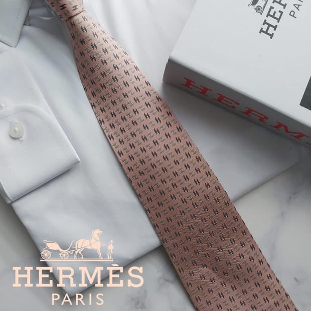 에르메스 실크 핑크 H 자카드 넥타이 9.7cm A등급 K1477
