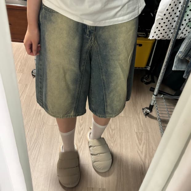 워싱 데님 버뮤다 팬츠
