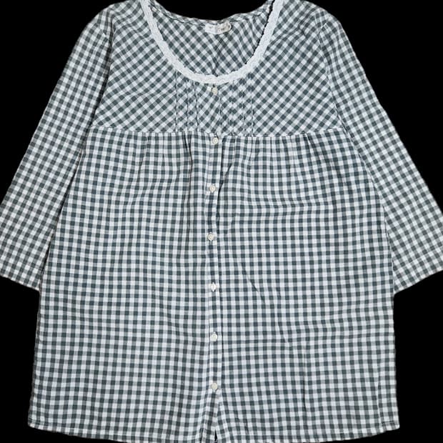 크로쉐 디테일 그린 체크 남방 7부