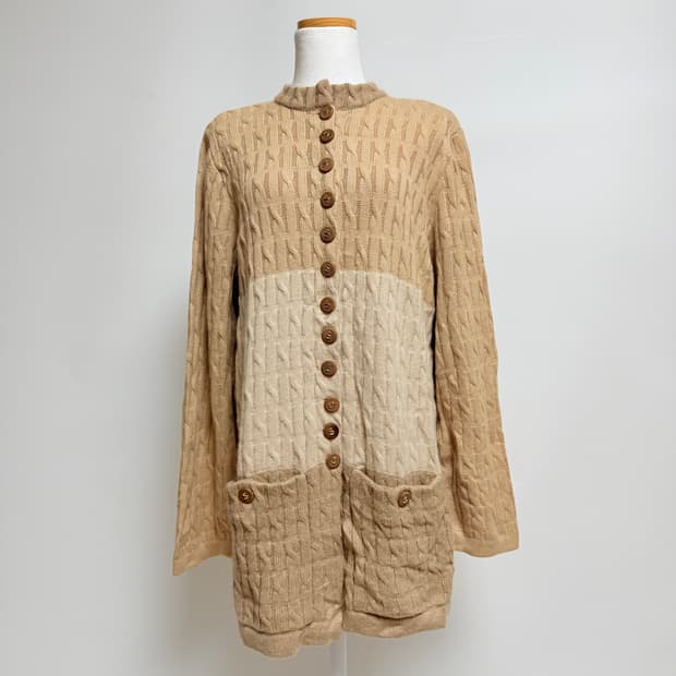 [캐시미어 100%] 케이블 투톤 배색 니트 가디건