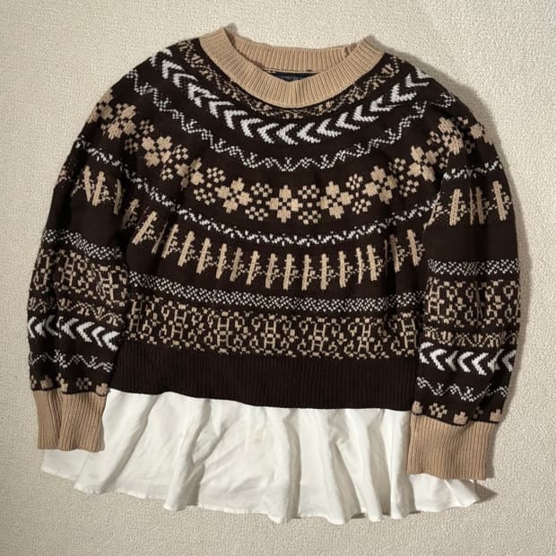 일본빈티지 노르딕 모리걸 브라운 레이어드 니트