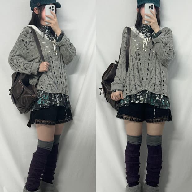 와이드 넥 니트