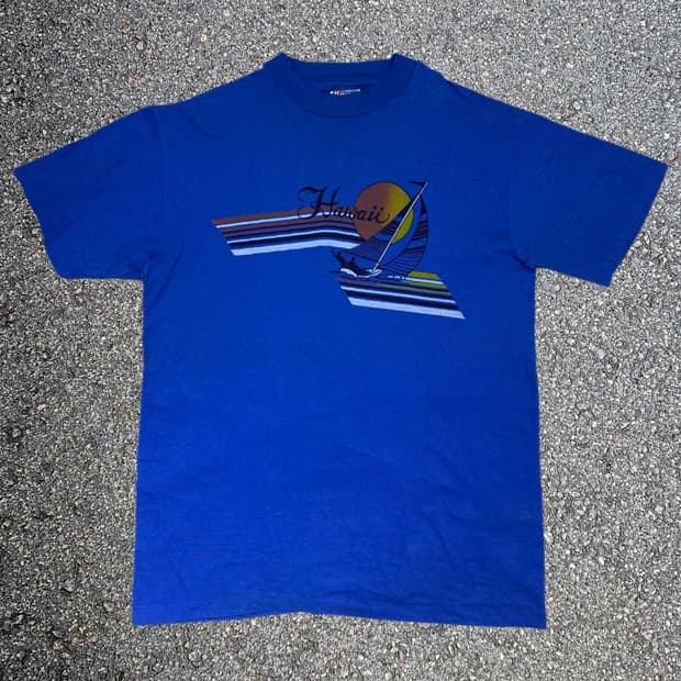 80s Made In USA 헤인즈 비피 하와이 빈티지 티셔츠 L