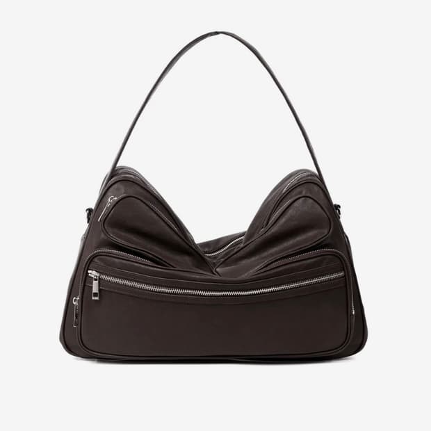 노이즈 멀티 쉘 레더 숄더 토트백 버건디 블랙