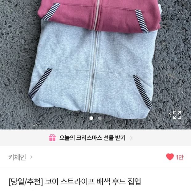 코이 스트라이프 배색 후드집업 그레이