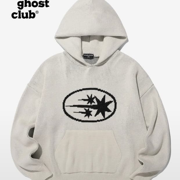 나이스고스트클럽 3STARS 로고 니트 후드티