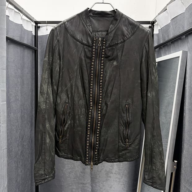드롬 체인 트리밍 레더 자켓