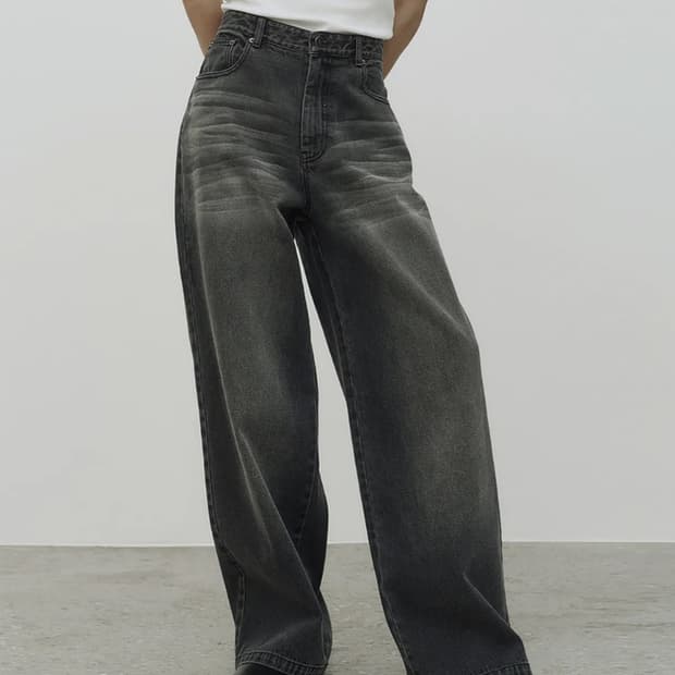 노이어 블랙 캣워싱 데님 50size
