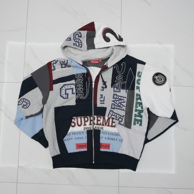 [L] 슈프림 패치워크 집업 후드 스웨트셔츠 네이비