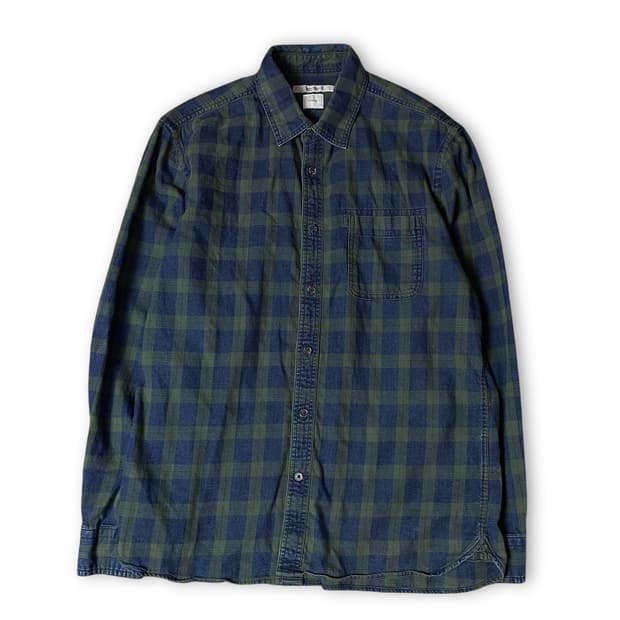 시리즈 빈티지 블루 그린 체크 패턴 원포켓 긴팔 셔츠 100