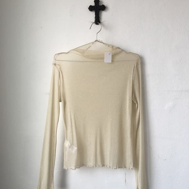 Glitter high neck see through sleeve