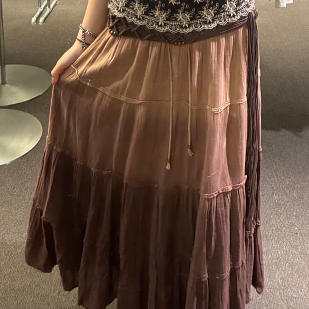 M)Japanese vintage 레이스 자수 그라데이션 롱스커트