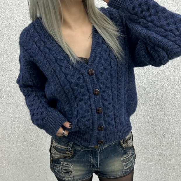 엘엘빈 딥블루 도톰 가디건