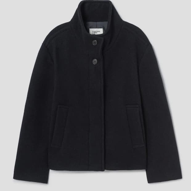 에잇세컨즈 하이넥 숏 코트 자켓 네이비 L