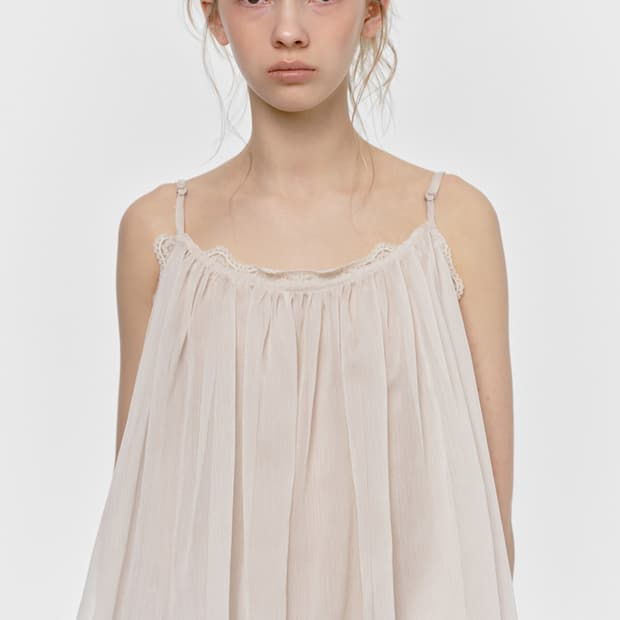 ANGLED LACE SLEEVELESS BLOUSE, CREAM