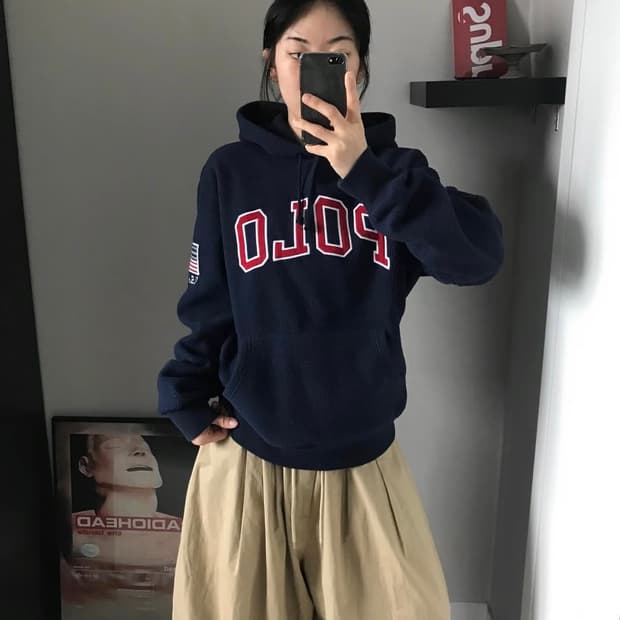 대장급 폴로 랄프로렌 중앙 스펠아웃 플리스 후드티