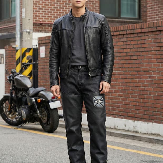 할리데이비슨 스터드 넘버원 패치 스터드 패널 데님 팬츠