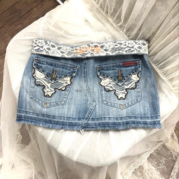MISS ME lace detail denim mini skirt