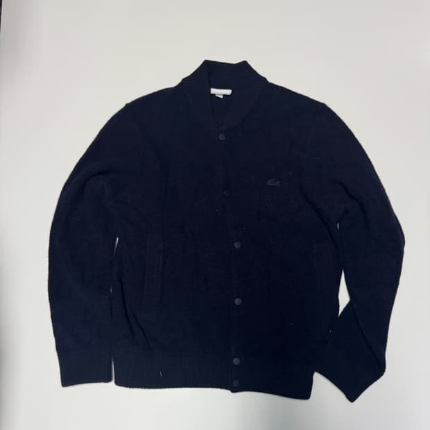 정품 라코스테 캐시미어 혼용 버튼 부클 가디건 M 네이비