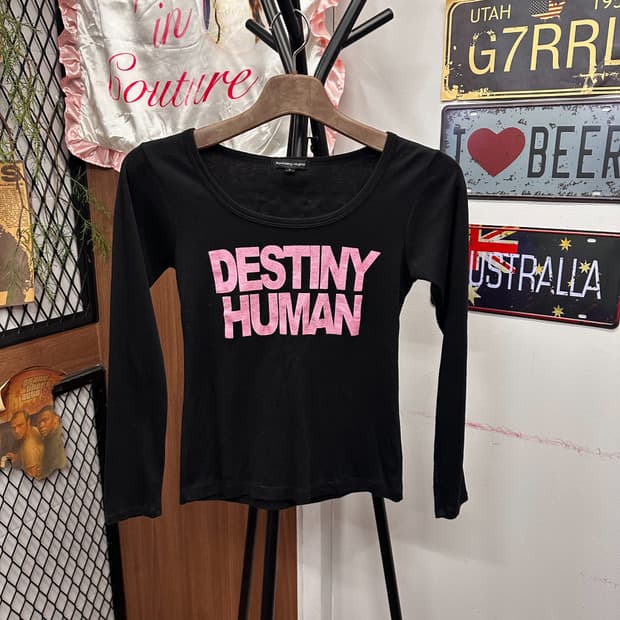Pink Letter Patch Black Long Sleeve Top