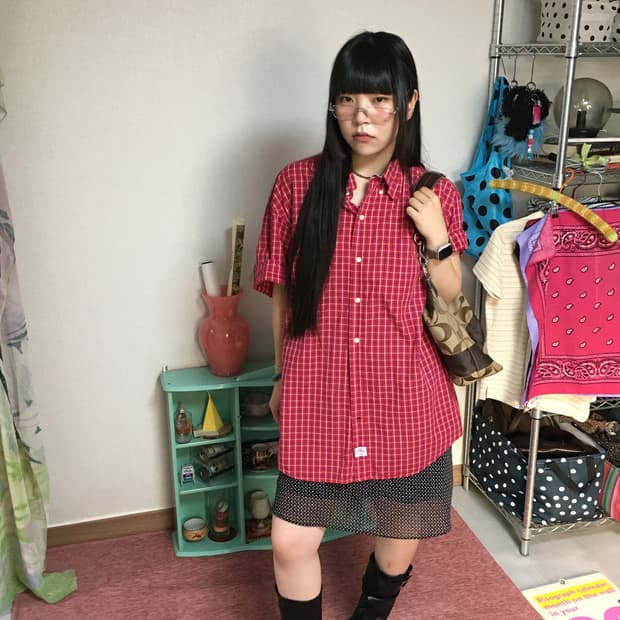 레드 체크 반팔 셔츠
