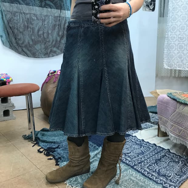 o’2nd 빈티지 워싱 데님 미디스커트 