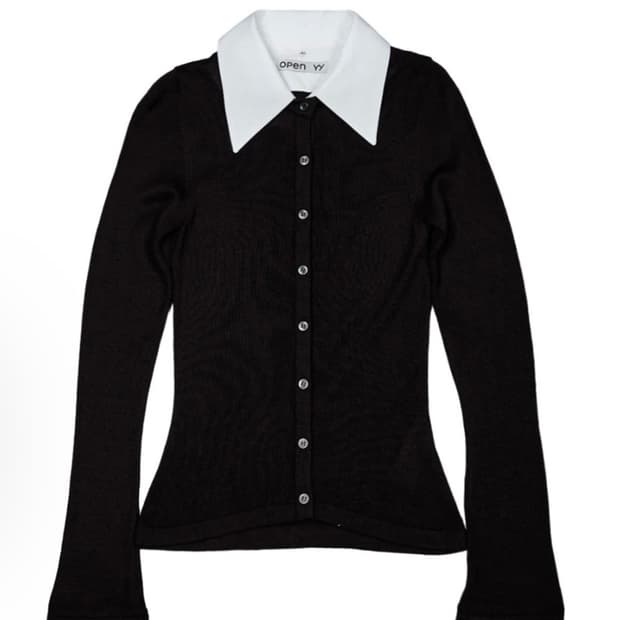 OPEN YY COLLAR CUFFS CARDIGAN,BLACK