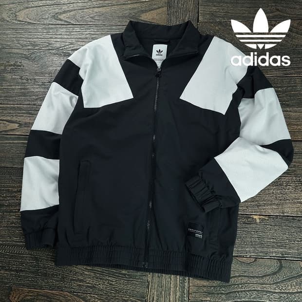 [아디다스] 블럭 배색 집업 바람막이 자켓 블랙 M19360