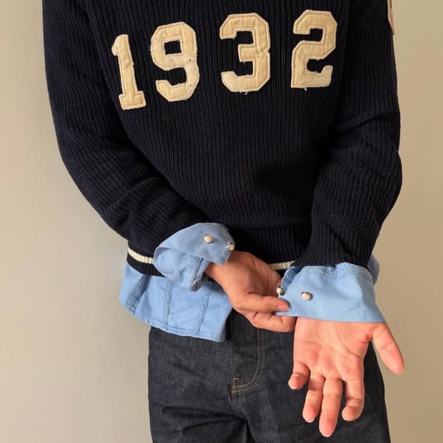 폴로 랄프로렌 1932 레터링 코튼 린넨 크리켓 니트 m