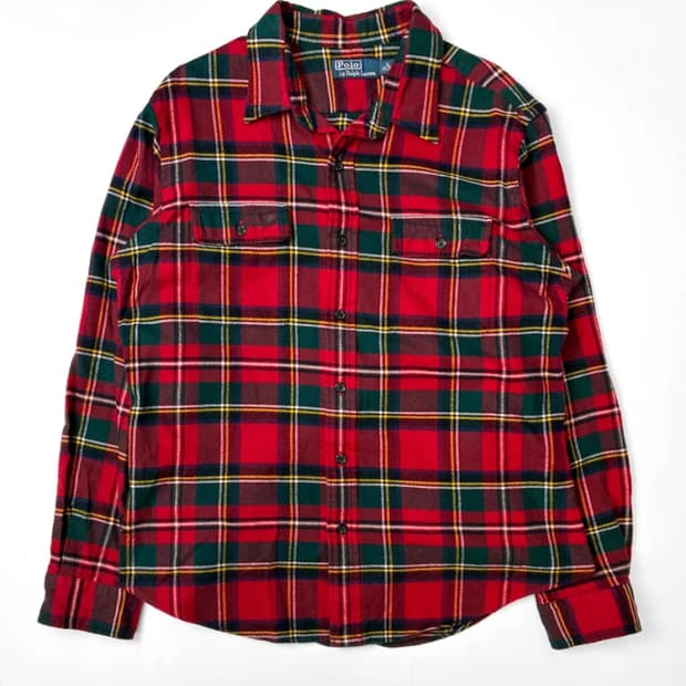 폴로 랄프로렌 00s 엘보 패치 타탄체크 남방 PN5414