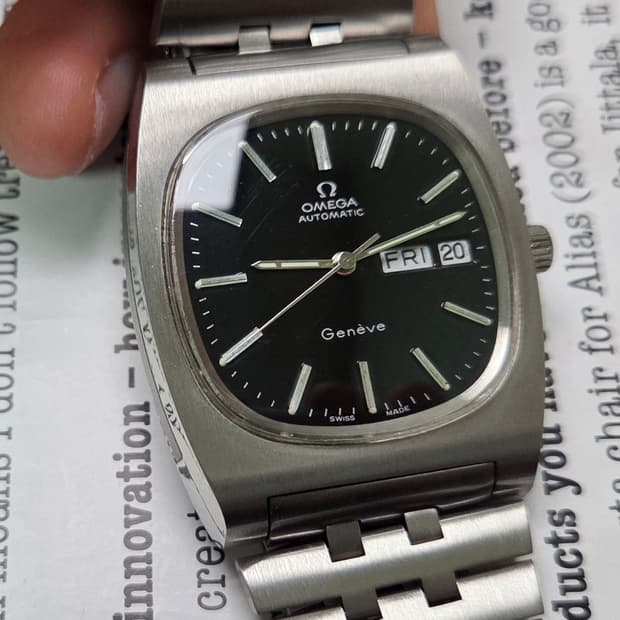 레어] 빈티지 오메가 제네브 테레비 점보 블랙판 데이데이트 브레이슬릿 v