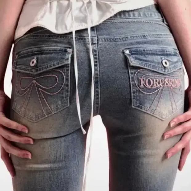 포어링 리본 스티치 데님 팬츠 XS 로우라이즈