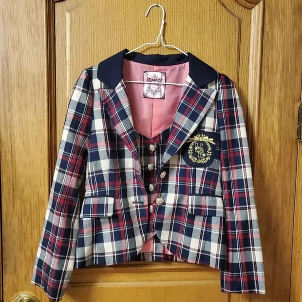 일본 빈티지 ytk 하이틴 스쿨룩 체크 자켓