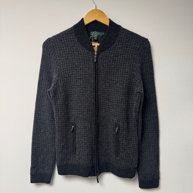 폴로 랄프로렌 빈티지 폴로 램스울  그레에 헤링본 니트집업 가디건 L