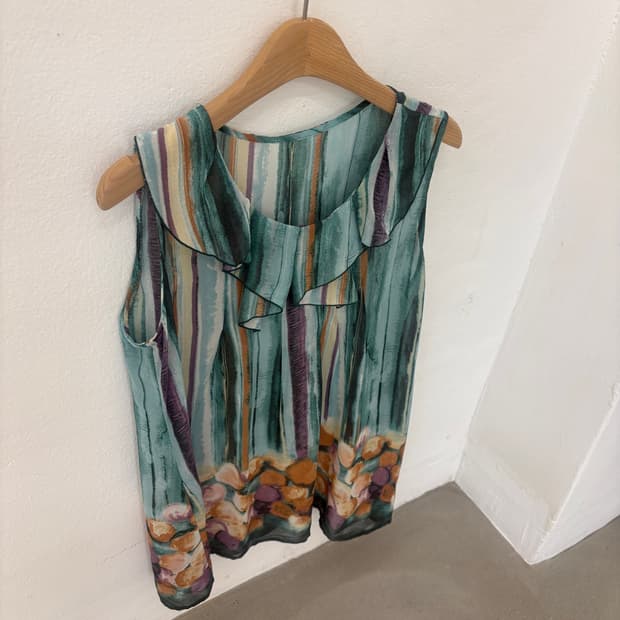 Teal Green Watercolor Printed Top