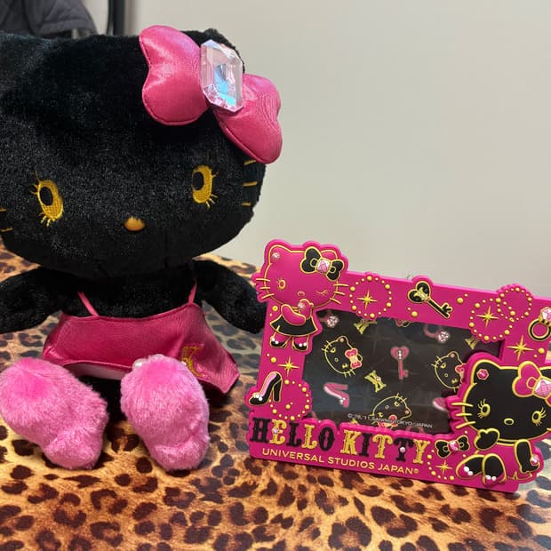 유니버셜 스튜디오 USJ 헬로키티 갸루 블랙핑크 인형 액자 세트