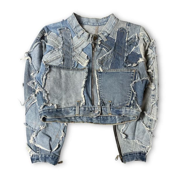 빈티지 연청 리워크 커스텀 크롭 데님 자켓
