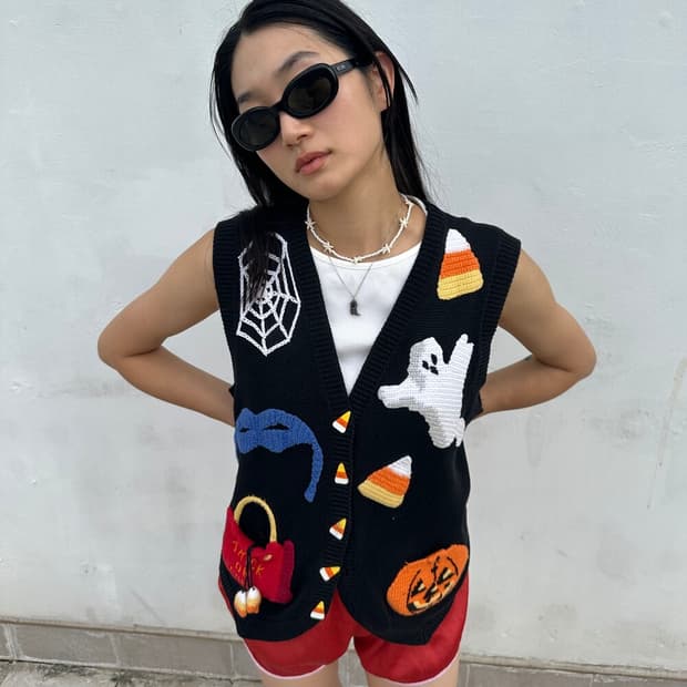 Vintage 90's Halloween Embroidered Vest