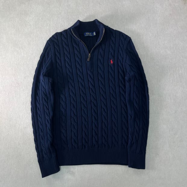 100 폴로랄프로렌 신형 꽈배기 반집업 니트