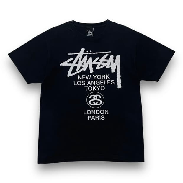 스투시 월드투어 로고 다크 빈티지 반팔 티셔츠