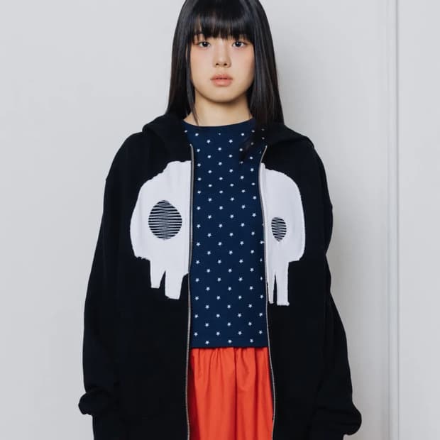 웹하우스 카와이 스컬 데미지 후디 집업 - 블랙