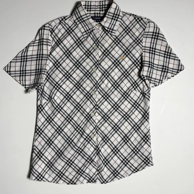 버버리 00's 언발란스 노바 체크 코튼 반팔 셔츠 R1491