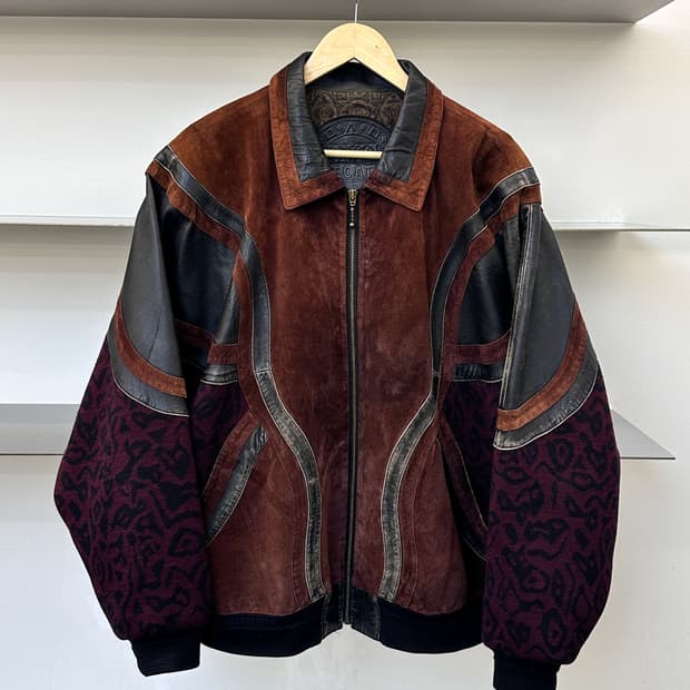 페카토 90s 레더 울 레오파드 자켓