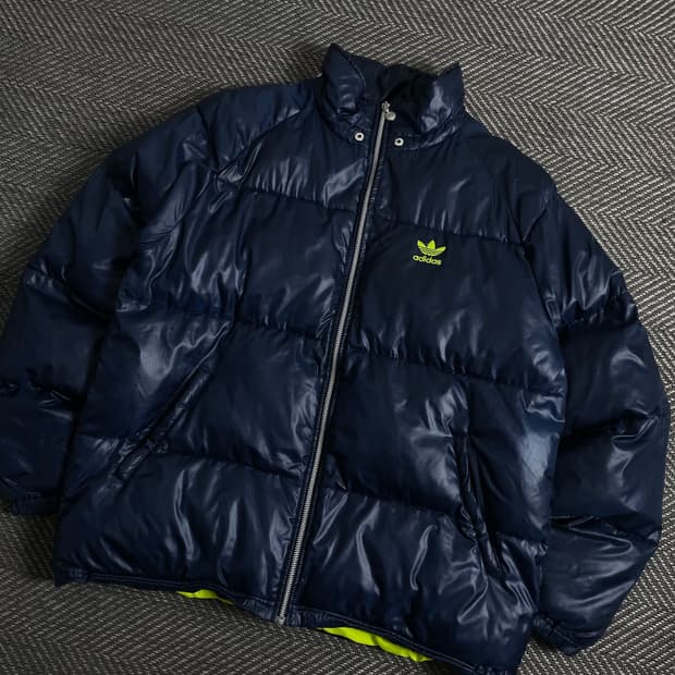 00s 아디다스 네온 자수로고 네이비 패딩 점퍼y 3896