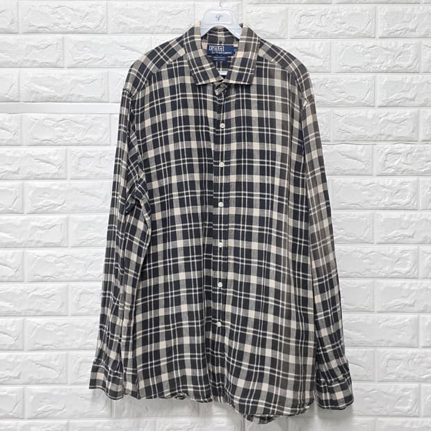 택포_ 폴로 랄프로렌 남성 린넨 체크 셔츠 XL