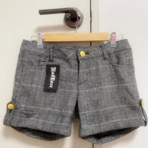 갸루 대장템 체크 금장 버튼 반바지 