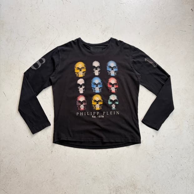 필립 플레인 빈티지 스컬 프린팅 롱슬리브 L