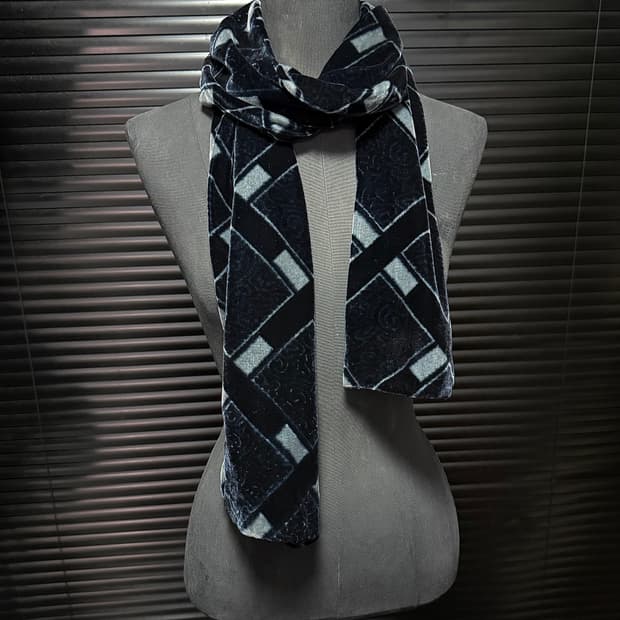 조르지오 아르마니 명품 벨벳 벨루어 머플러 목도리 스카프 블랙 네이비